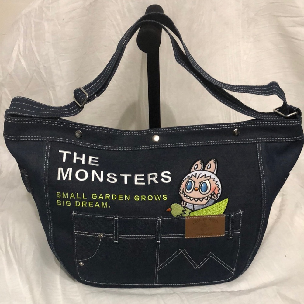 The Monsters Navy Canvas Shoulder Bag with Embroidered Patch